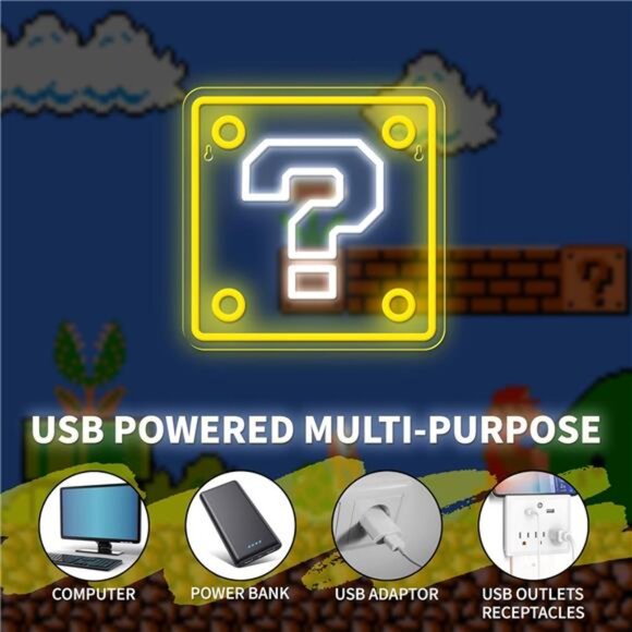 Super Mario Bros LED Question Block Neon Sign Light Game Room Nintendo NES New - Picture 5 of 8